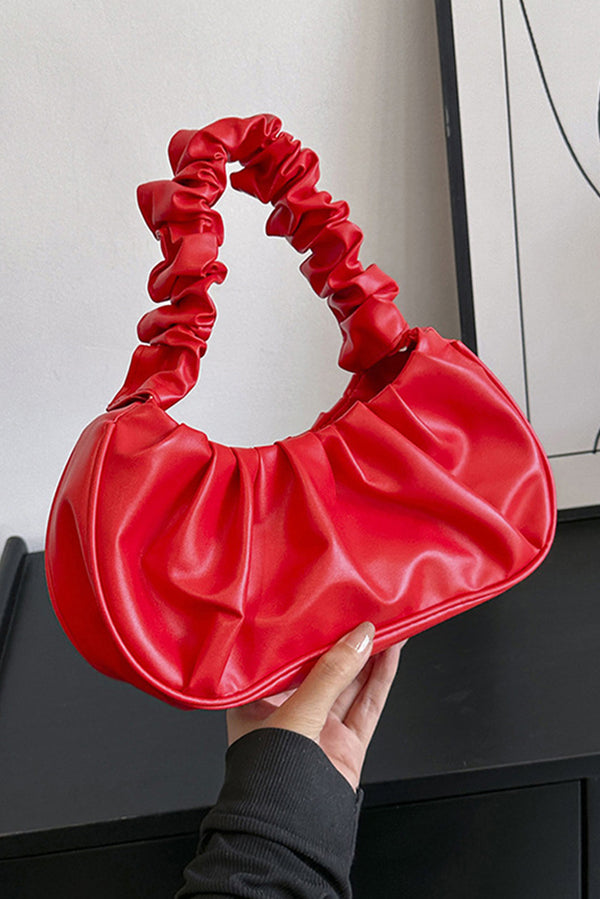 Fiery Red Ruched Faux Leather Shoulder Bag