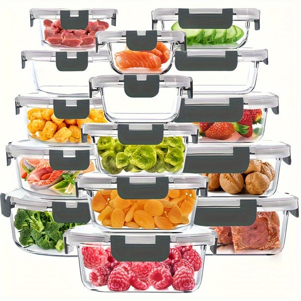 30pcs (15Containers +15 Lids) Borosilicate Glass Food Storage Containers With Airtight Lids: Meal Prep, Lunch, Microwave & Dishwasher Safe