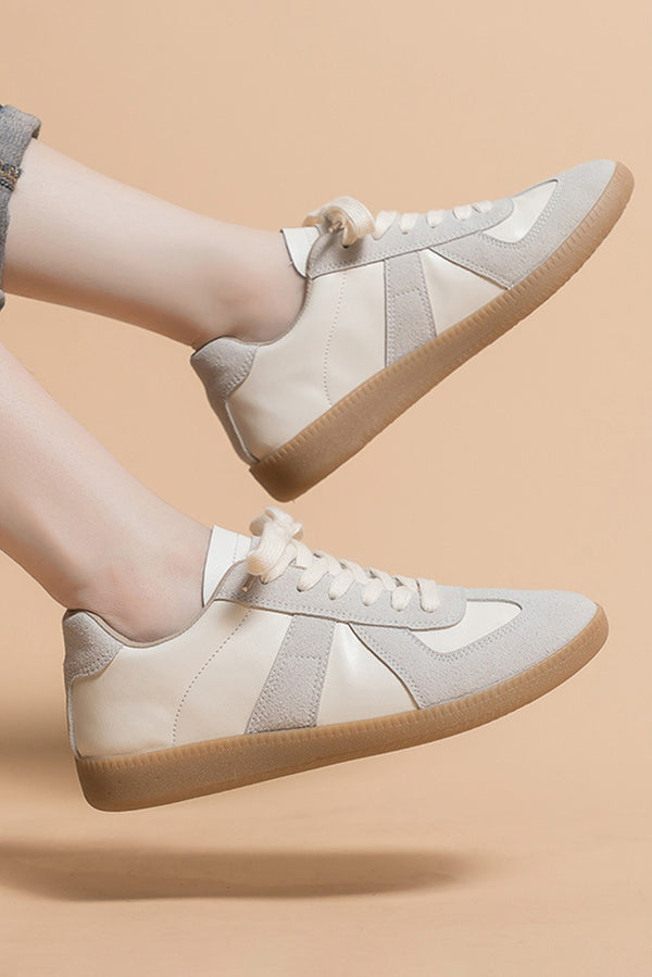 Beige PU Leather Suede Patchwork Flat Sneakers