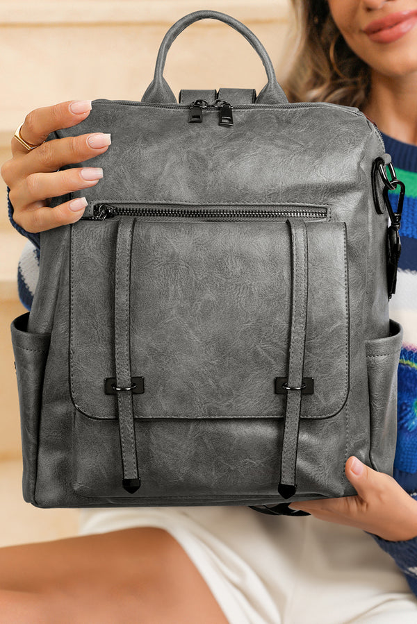 Medium Grey Retro PU Leather Backpack