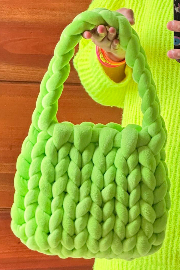 Pear Green Woven Chunky Yarn Tote Bag