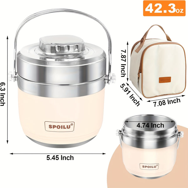 Vacuum Insulated Food Jar Container 42.3 Oz Stainless Steel Leakproof Wide Mouth With Spoon