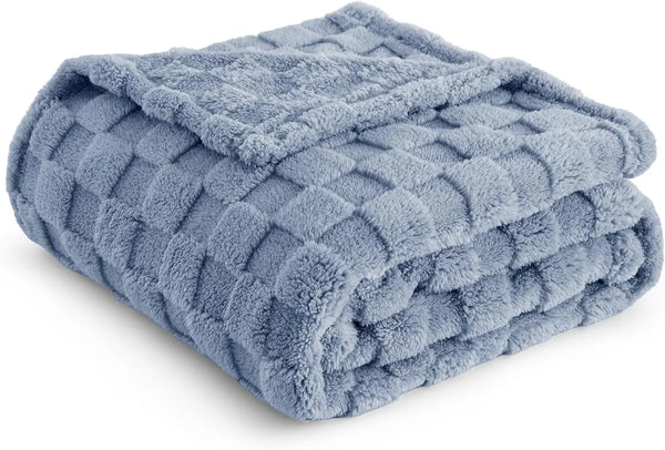 Bedsure Ashley Blue Fleece Blanket for Couch - Super Soft Cozy King Blankets for Women, Cute Small Blanket for Girls,  Inches