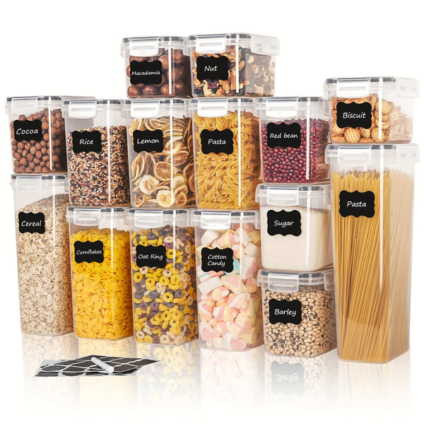 THELIFE 15/24/30/pcs BPA-Free Airtight Food Storage Containers With Labels For Spaghetti, Dry Food, Flour, And Sugar - Keep Your Food Fresh And Organized!